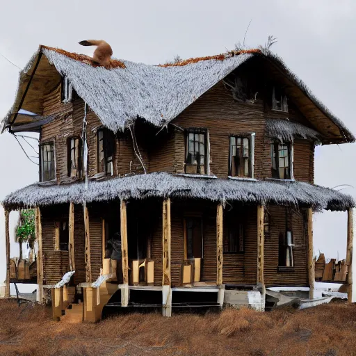 Image similar to a house made of a long hair and taxidermy parts