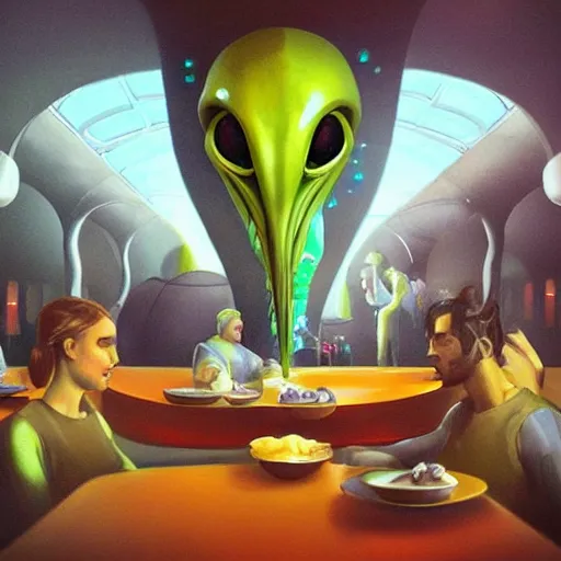 Prompt: alien foods at a cafeteria, digital art, felix Kelly, artstation, concept art, pulp sci-fi art