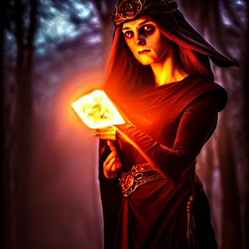 Prompt: mage casting dark magic ,Grim fantasy, D&D, HDR, natural light, shoulder level shot, dynamic pose, award winning photograph, Mucha style, 8k