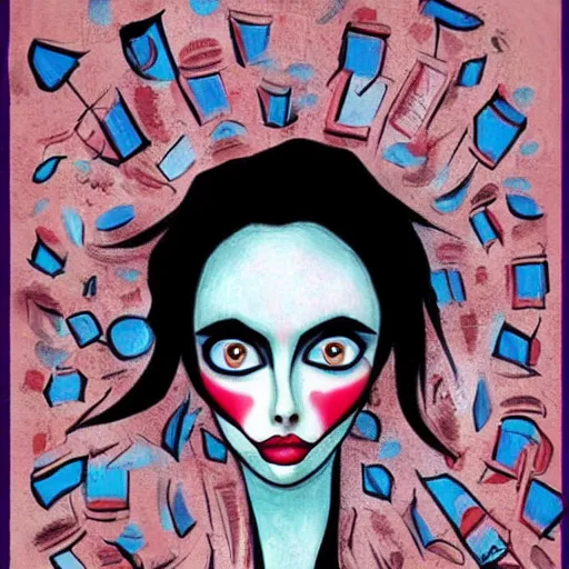 Prompt: woman portrait made out of paint, tim burton, comic book art