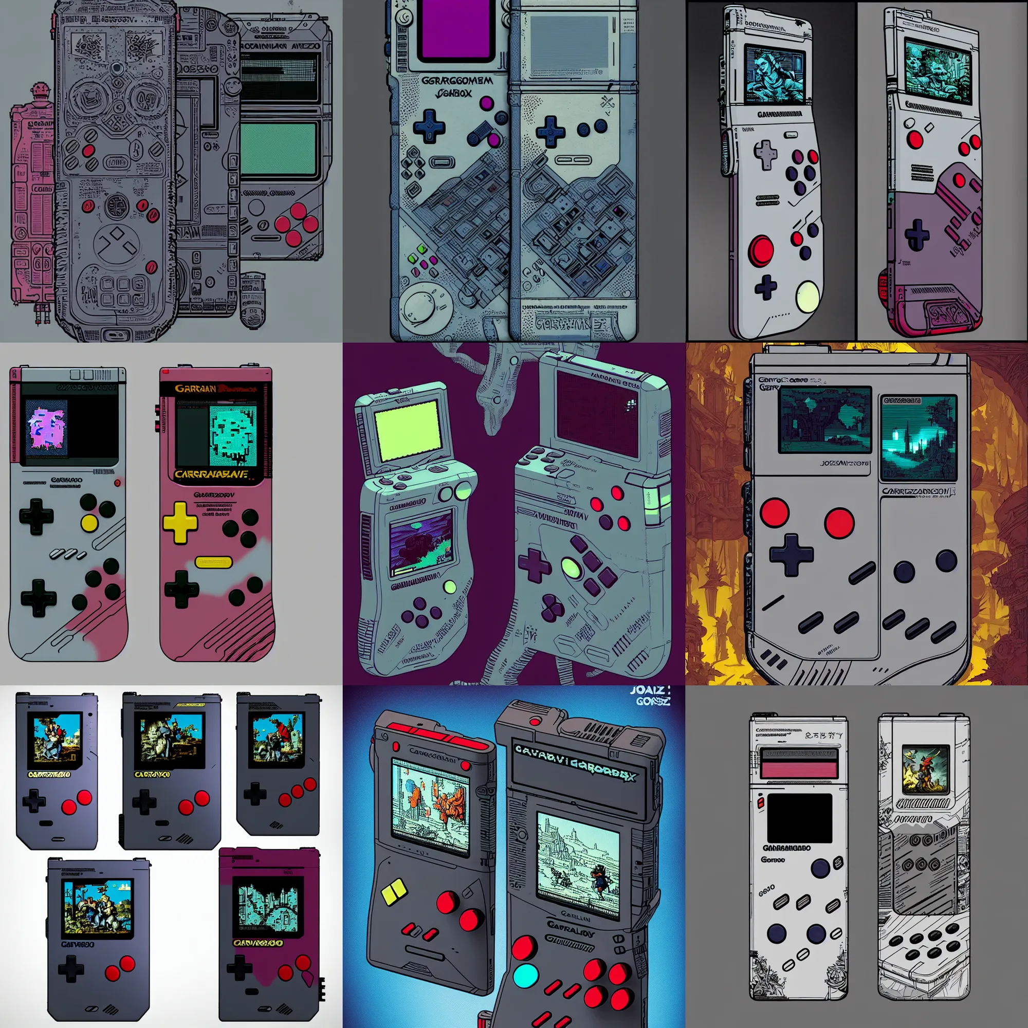 Image similar to Colour Caravaggio style gameboy designed by Josan Gonzalez Many details. In style of Josan Gonzalez and Mike Winkelmann andgreg rutkowski and alphonse muchaand Caspar David Friedrich and Stephen Hickman and James Gurney and Hiromasa Ogura