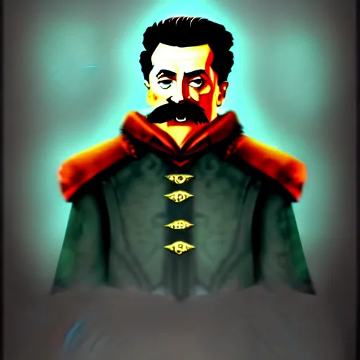 Prompt: fantasy concept art of stalin as a boss in dark souls, colored, trending on artstation