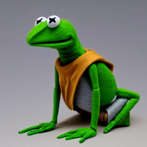 Prompt: kermit the frog as a star wars action figure