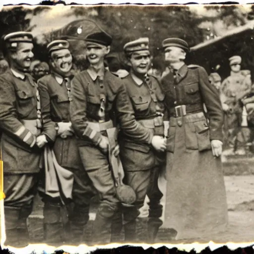 Prompt: gender reveal party with german soldiers in nazi uniform, 1 9 4 3 paris, colored photography, highly detailed scan
