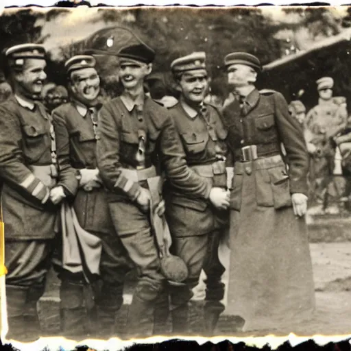 Image similar to gender reveal party with german soldiers in nazi uniform, 1 9 4 3 paris, colored photography, highly detailed scan