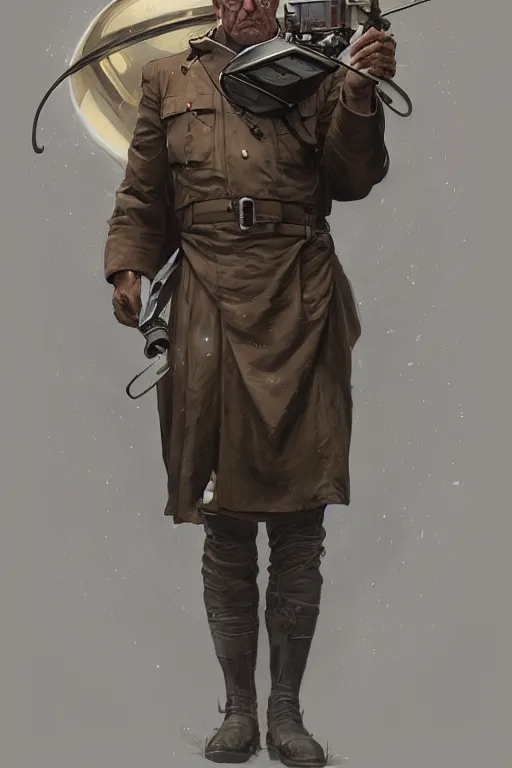 Prompt: a middle aged man as an artillery shell, realistic painting, symmetrical, highly detailed, digital painting, artstation, concept art, smooth, sharp focus, illustration, cinematic lighting, art by artgerm and greg rutkowski and alphonse mucha