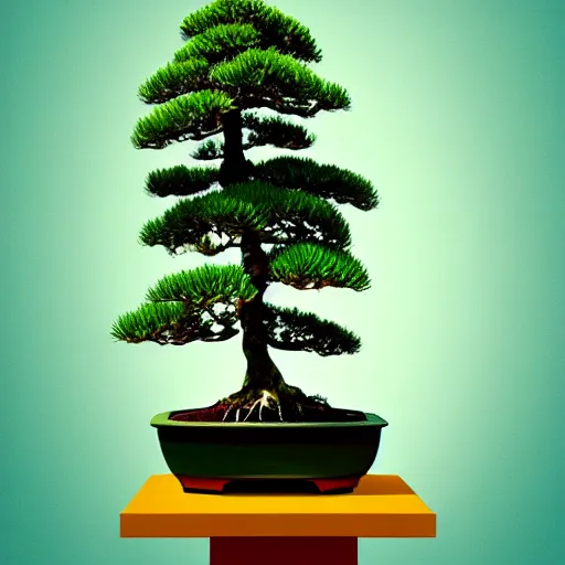 Prompt: bonsai spruce!! tree but minimalistic concept art by frank stella gilleard james whalen tom, colorful, soft light, trending on artstation, minimalism