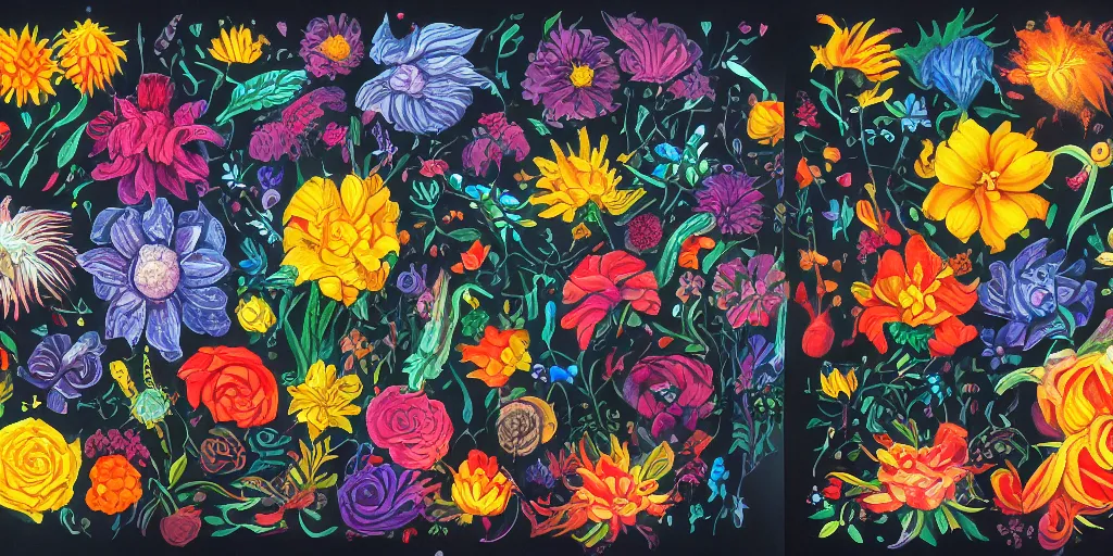 Image similar to full color page scan of unique lovecraftian flower on black background, in gouache detailed paintings, props, stylized, 2 d sprites, kitbash, 8 k, close up