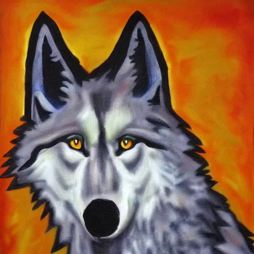 Image similar to retarded funny wolf portrait, expressionism style