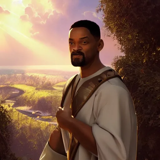 Image similar to jesus meet will smith, cgsociety, artstation, 8 k, dreamworks, hyperdetalied,