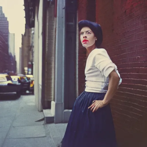 Prompt: medium format portrait of a woman in new york by street photographer, 1 9 6 0 s, stunning portrait featured on unsplash, photographed on colour expired film