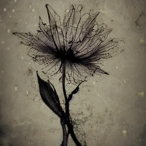 Prompt: dreadful by adrian landscape, nature,. the illustration is a beautiful & haunting work of art of a series of images that capture the delicate beauty of a flower in the process of decaying. the colors are muted & the overall effect is one of great sadness.