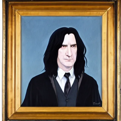Prompt: A portrait of Severus Snape depicted as Albus Dumbledor, oil painting