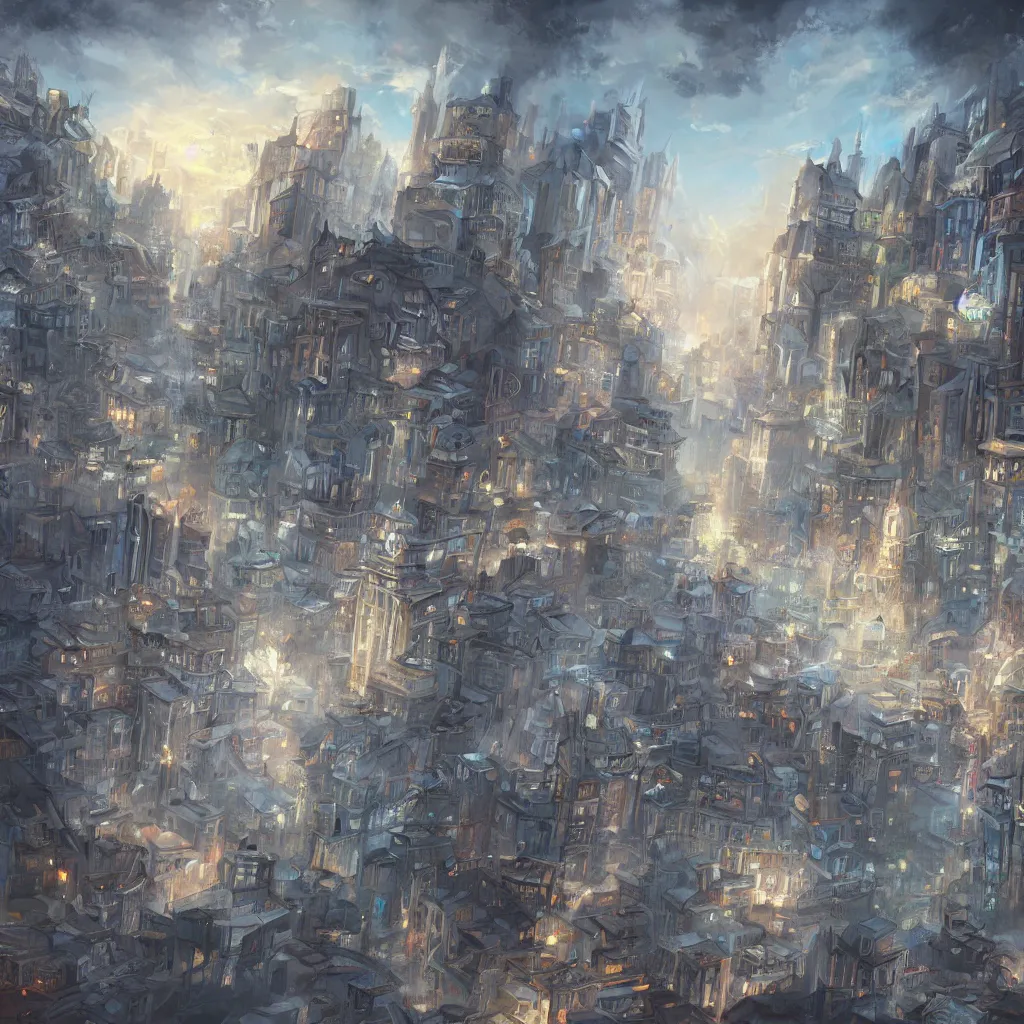 Image similar to god creating a city, concept art, digital painting,