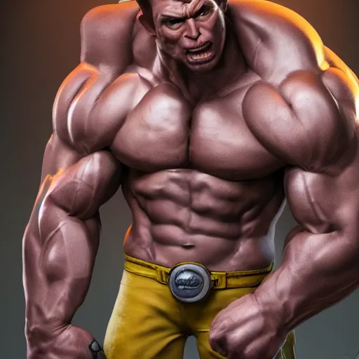 Prompt: A muscular strong Minion on a studio shot, artistic pose, artstation, behance, movie shot, photorealistic, ultra detailed, cinematic