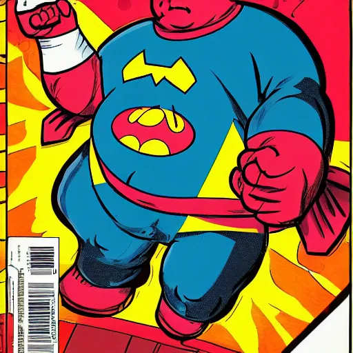 Image similar to A fat nerd as a comic book hero fighting off evil,, 4k, comic book cover