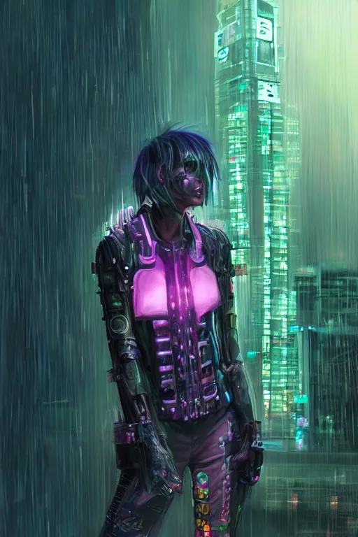 Prompt: portrait futuristic obnoxious cyberpunk female Berserker, in futuristic heavily raindrop tokyo rooftop cyberpunk night, ssci-fi, fantasy, intricate, very very beautiful, elegant, neon light, highly detailed, digital painting, concept art, human anatomy, soft light, hdri, smooth, sharp focus, illustration, art by craig mullins and tian zi and alphonse mucha and WLOP