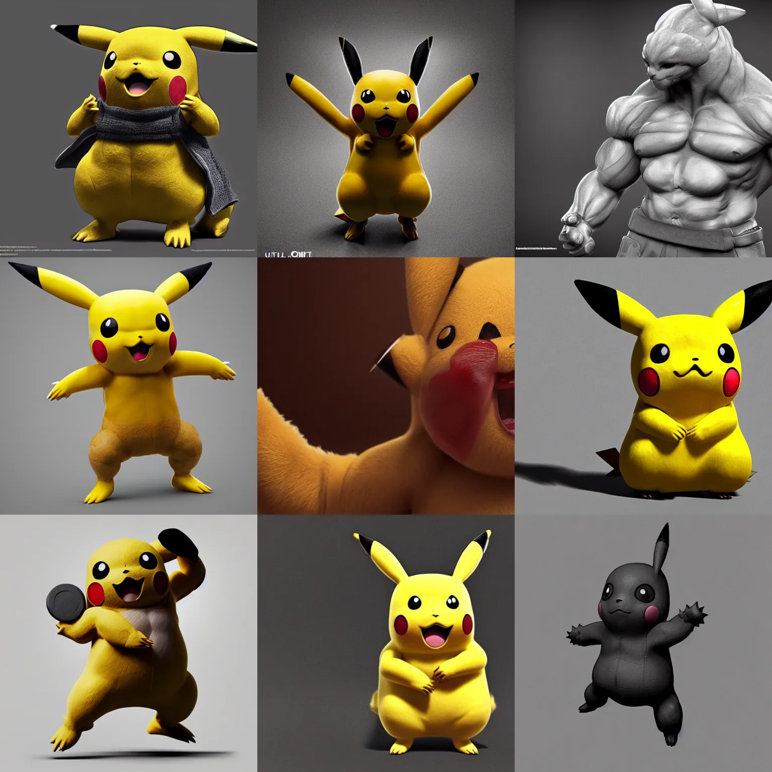 Prompt: Pikachu with a strong body flexing, ultra realistic, concept art, intricate details, dark, highly detailed, photorealistic, octane render, 8k, unreal engine