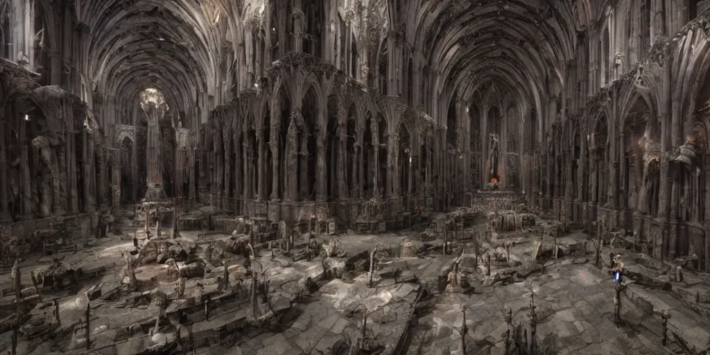 Image similar to a cathedral of flesh and stone dedicated to the god of pain, epic matte painting