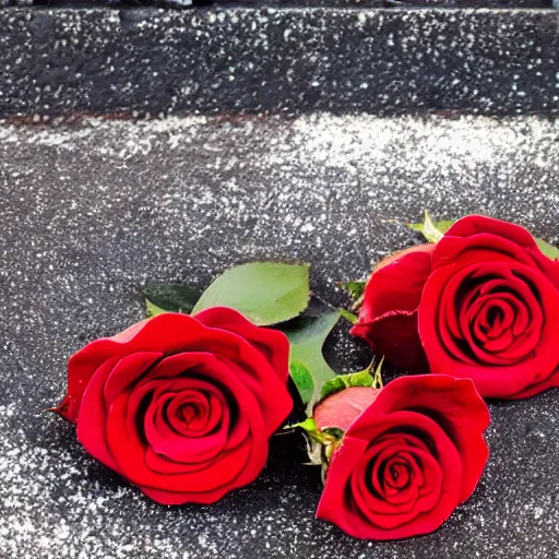 Prompt: red roses, laying in dark tar slime