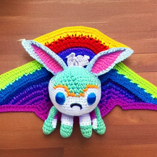 Prompt: rainbow coloured crochet eevee