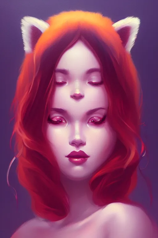 Image similar to a detailed portrait of a beautiful woman with ( red panda ) features, in professional makeup, dramatic lighting, by lois van baarle, ross tran, greg rutkowski, 4 k, trending on artstation