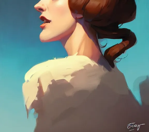 Prompt: side - profile painted portrait, queen, fantasy, by atey ghailan, by greg rutkowski, by greg tocchini, by james gilleard, by joe fenton, by kaethe butcher, hearthstone, art by artgerm dynamic lighting, gradient light blue, brown, blonde cream and white color scheme, grunge aesthetic