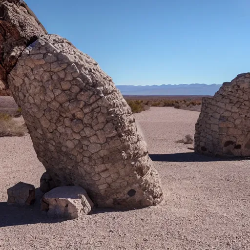 Prompt: megalithic spaceport ruins in death valley