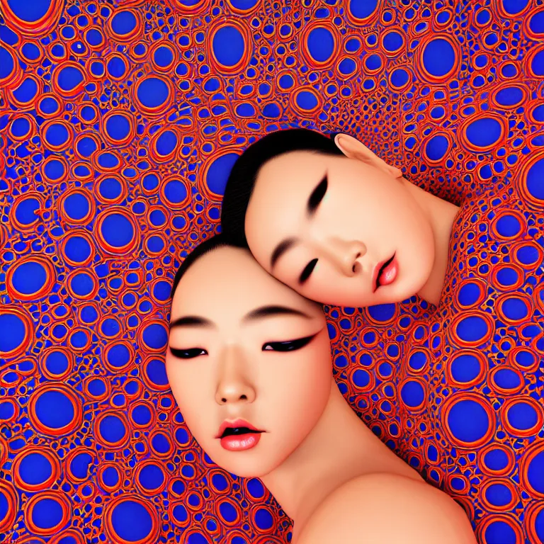 Prompt: realistic detailed image of a geisha laying down in a padded room, 8 k conjuring psychedelic background, part by yayoi kusama, part by alex gray, part by ross tran, part by james jean, ultra realistic, highly detailed, life like face, detailed body, 8 k, octane render, trending on artstation, very cohesive, masterpiece