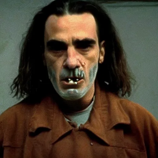 Image similar to frightening, creepy, scary, horrifying daniel day lewis as killer bob in twin peaks, scene from episode directed by david lynch and mark frost, 8 k, 1 9 9 0