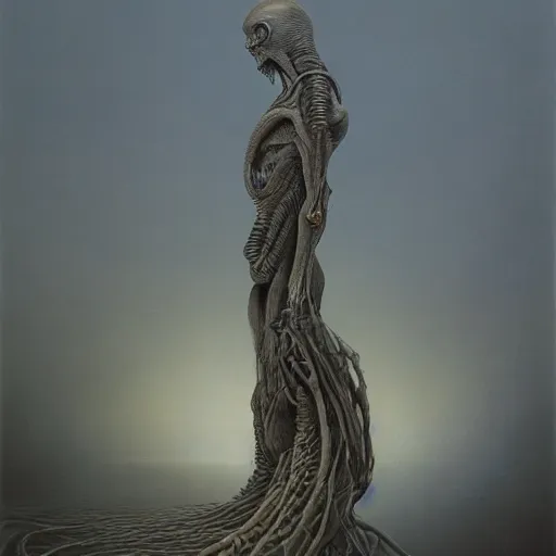 Prompt: the shapeshifter by zdzisław beksiński, dariusz zawadzki, jeffrey smith and h.r. giger, oil on canvas, 8k highly professionally detailed, trending on artstation