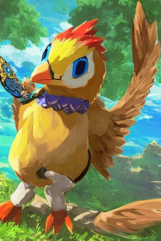 Image similar to a cucco from the legend of zelda breath of the wild, breath of the wild art style.