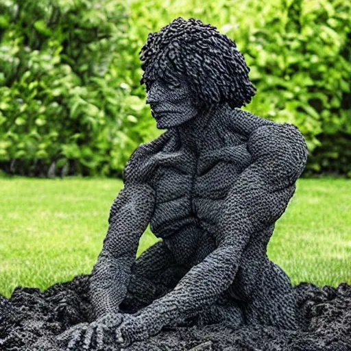 Prompt: neil gaiman`s sandman statue made of black onix - n 2 - W 3 - H 4