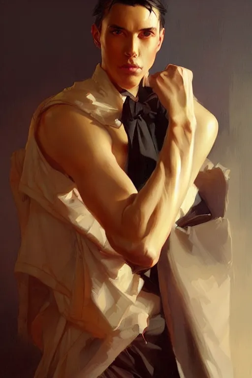 Image similar to attractive male, taoism, painting by greg rutkowski, j. c. leyendecker, artgerm