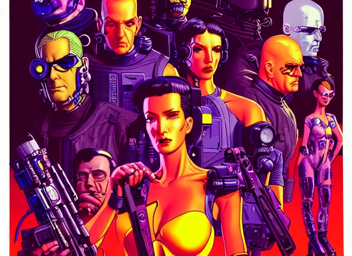 Image similar to cyberpunk hazmat nuclear containment squad. portrait by stonehouse and mœbius and will eisner and gil elvgren and pixar. character design. realistic proportions. cyberpunk 2 0 7 7 character art, blade runner 2 0 4 9 concept art. cel shading. attractive face. thick lines. the team. diverse characters. artstationhq.