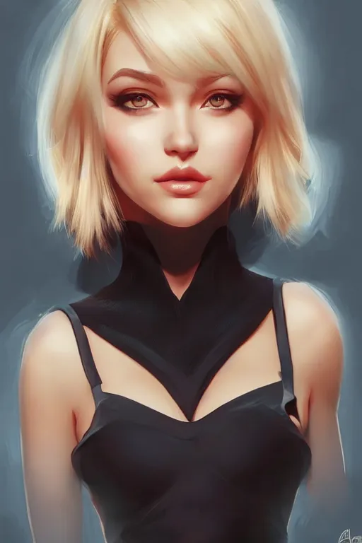 Image similar to beautiful girl short blonde hair with black hair, digital art from artstation by artgerm, hd, 4 k