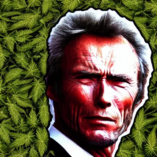 Prompt: clint eastwood made of cannabis leaves