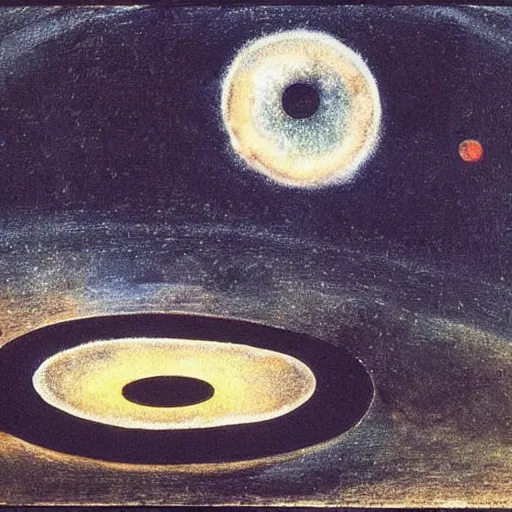 Prompt: A beautiful digital art of a black hole. This hole appears to be a portal to another dimension or reality, and it is emitting a bright, white light. There are also stars and other celestial objects around it. pottery by Eugene Delacroix, by Joan Miró offhand