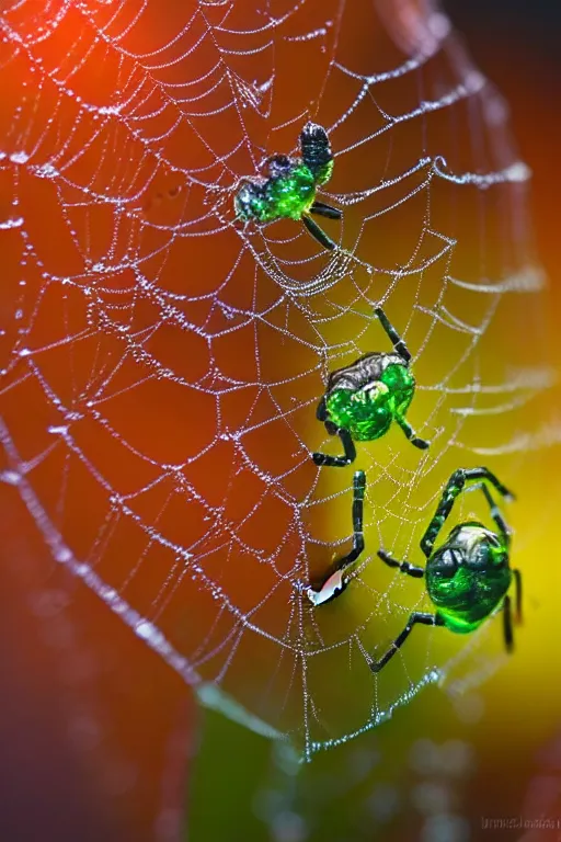 Image similar to high quality close-up photo translucent gelatinous spiders! gorgeous highly detailed hannah yata elson peter cinematic orange lighting high quality low angle hd 8k sharp shallow depth of field