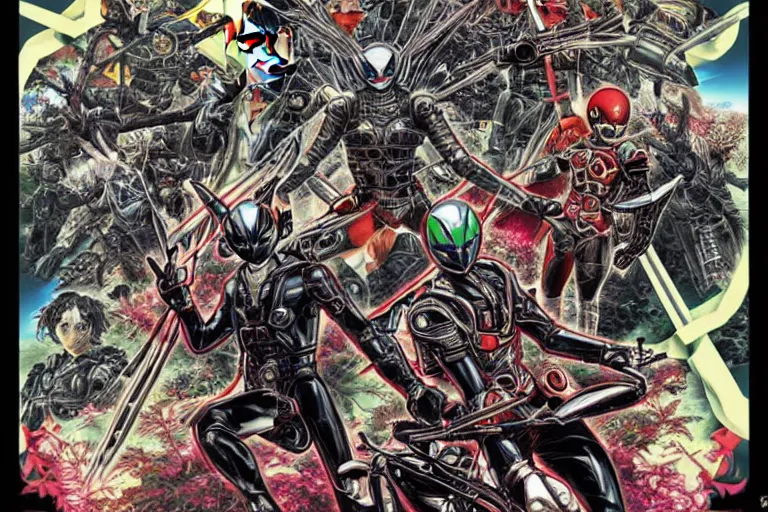 Image similar to kamen rider rx, by yoichi hatakenaka, masamune shirow, josan gonzales and dan mumford, ayami kojima, takato yamamoto, barclay shaw, karol bak, yukito kishiro