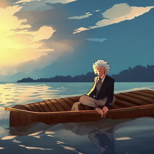 Prompt: Mark Twain as Huck Finn on a raft going down the river, ambient lighting, 4k, anime key visual, lois van baarle, ilya kuvshinov, rossdraws, artstation