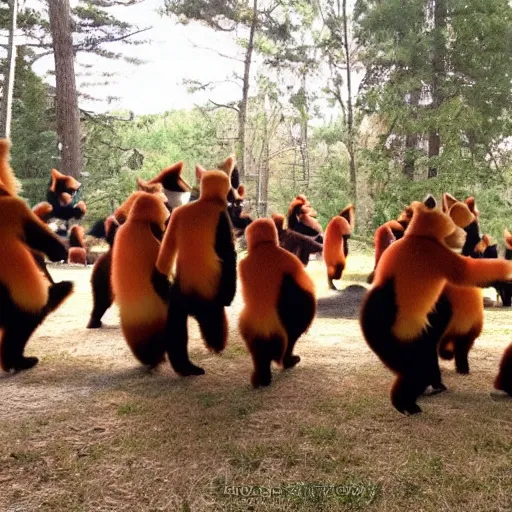 Image similar to huge number of red pandas! dancing at a party