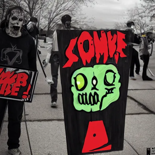 Image similar to zombie protestor sign art during the apocalypse