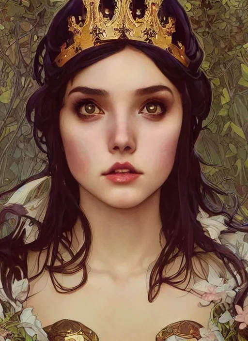 Image similar to hannah owo as queen, incredibly detailed face, pretty face, light dress, true anatomy, art by artgerm and greg rutkowski and alphonse mucha