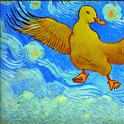 Image similar to flying duck, by van gogh