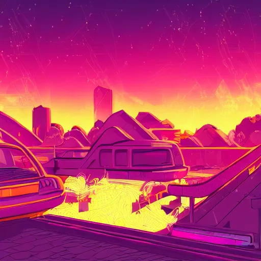 Prompt: chill lofi background, retrowave, hyper detailed, hq