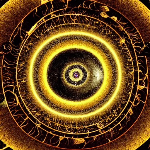 Prompt: GOLD ANCIENT ALPHABET SCRIPT ORBIT, eye of a hurricane worm’s eye view, whirling cryptic ALIEN SYMBOLOGY, electrostatic hum, clouds, wave breaking, spiraling, earth tones and blues, fisheye lens, fiber optic network, ancient dream, C 10.0