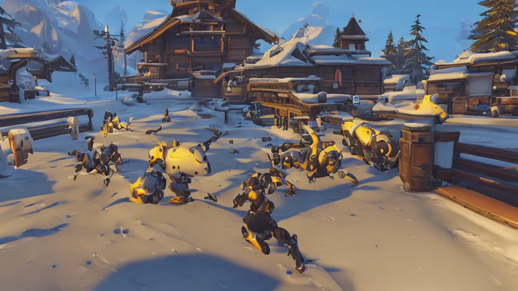 Image similar to Screenshot from Overwatch, at a ski resort