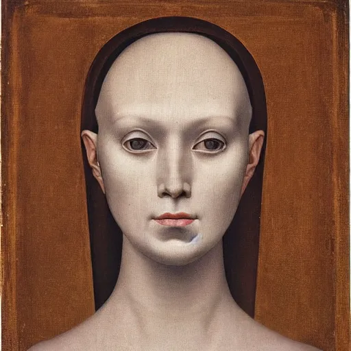 Image similar to a portrait of a female android by antonello da messina