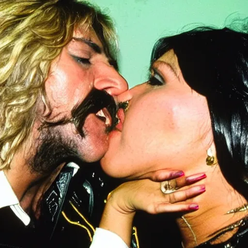 Prompt: Lemmy kissing Samantha Fox, photo